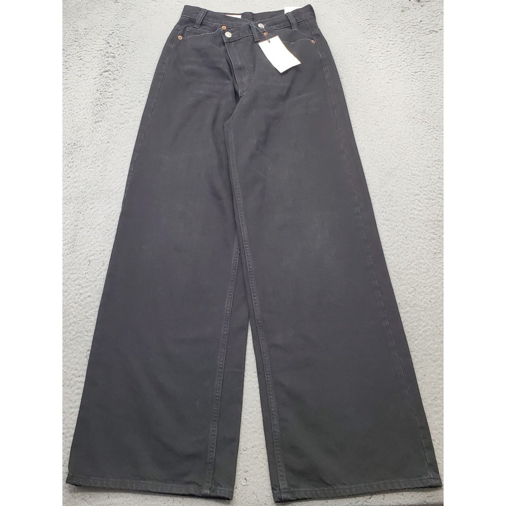 Zara Crossed Waist Wide Leg Jeans Womens 4 Black Denim 5-Pocket Streetwear